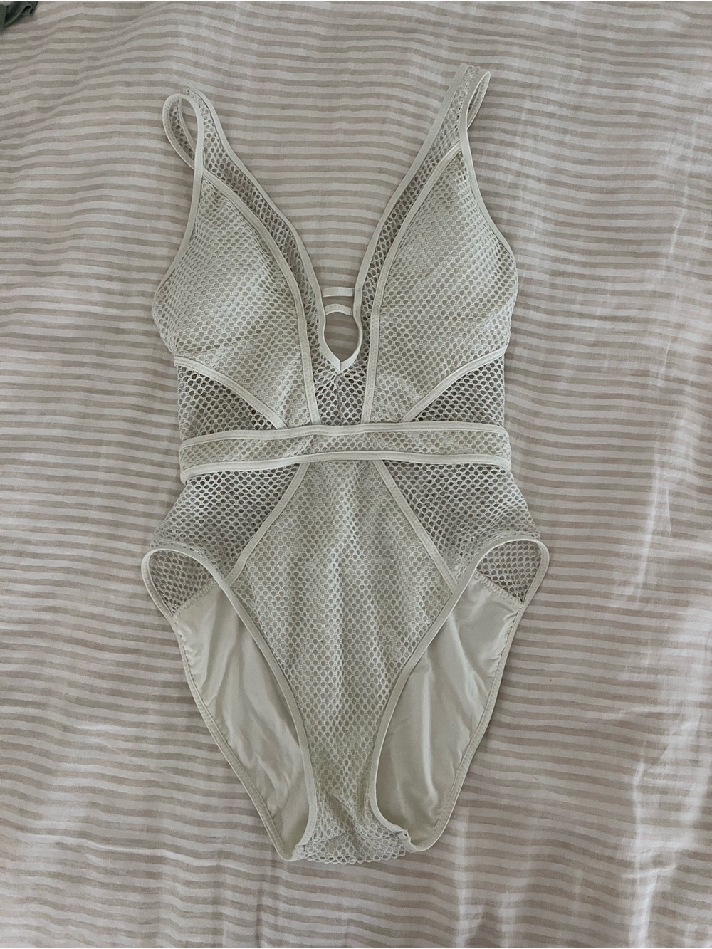 BECCA White Mesh One-Piece Swimsuit with Deep V